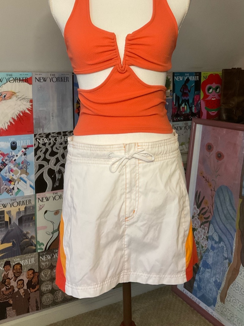 Nike White Mini Skirt with Orange & Yellow Side Panels